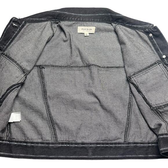 PacSun | Women | Faded Wash Black Stripe Cropped Denim Jacket | Size M-L - Picture 9 of 11